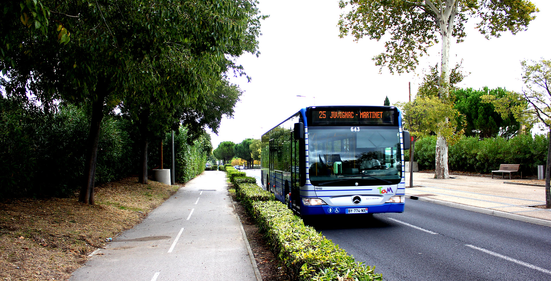 La ligne de bus 25 roulant sur les Allées de l'Europe